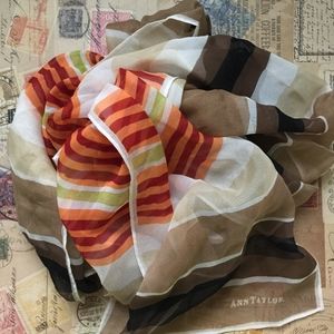 ANN TAYLOR Scarf Oblong Silk Stripes Neutral Vintage